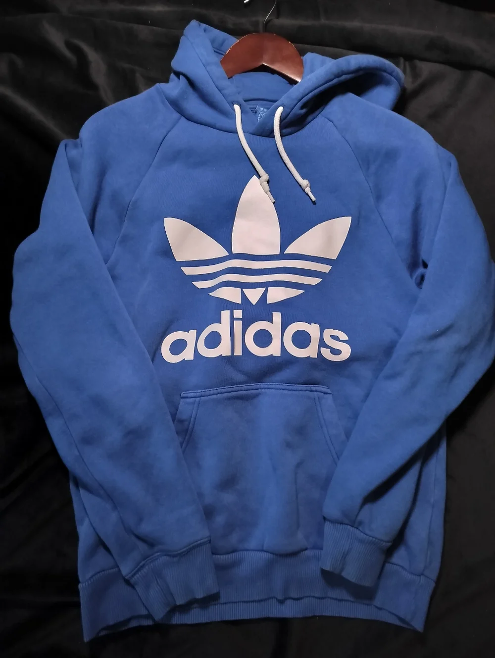 Classic adidas Vibrant Blue Crewneck Trefoil Logo Pullover Hoodie - Small